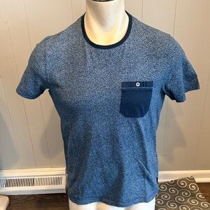 Ted Baker Men 3\Medium Blue Textured Short Sleeve Shirt Pocket